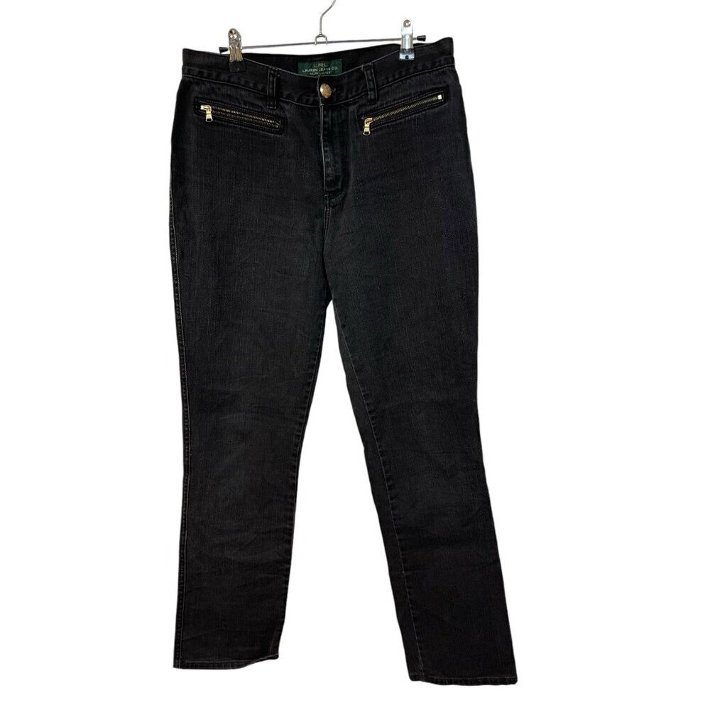 Lauren Ralph Lauren Jeans Straight Denim Size 8 Logo Black